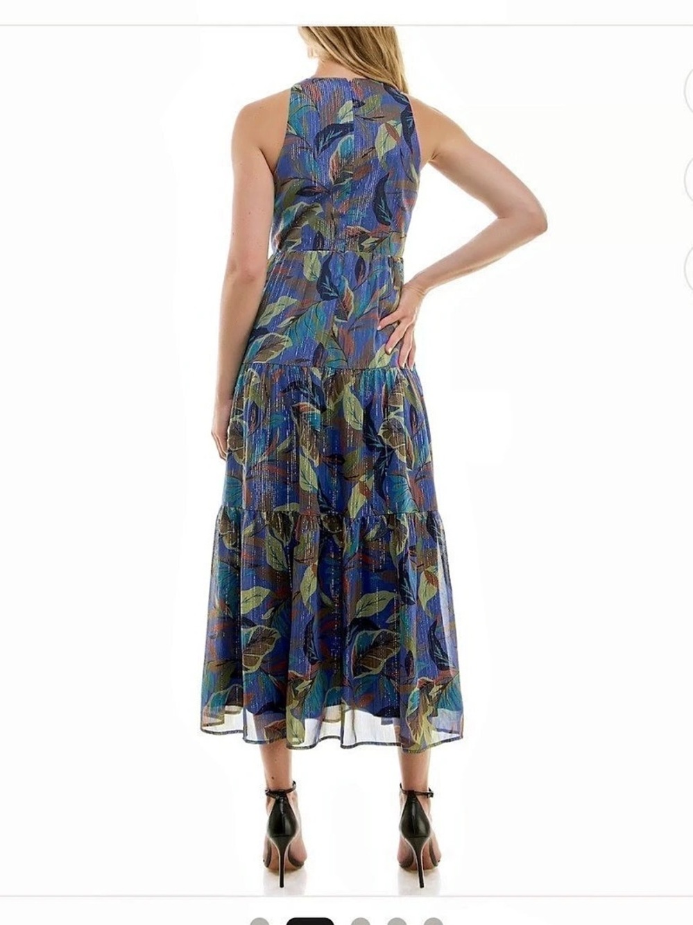 Nicole Miller Criss Cross Halter Dress Abstract Midi Dress in Blue & Green Like - Picture 2 of 3